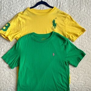 Two Boy’s Polo T Shirts in green and yellow. Size M (10-12) No stains or rips.